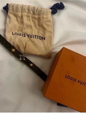 Louis Vuitton Monogram Leather Bracelet in Brown with Gold Accents